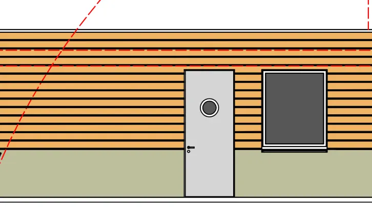 Ausschnitt aus einer Entwurfszeichnung f&uuml;r die Fassade eine Bootshauses.